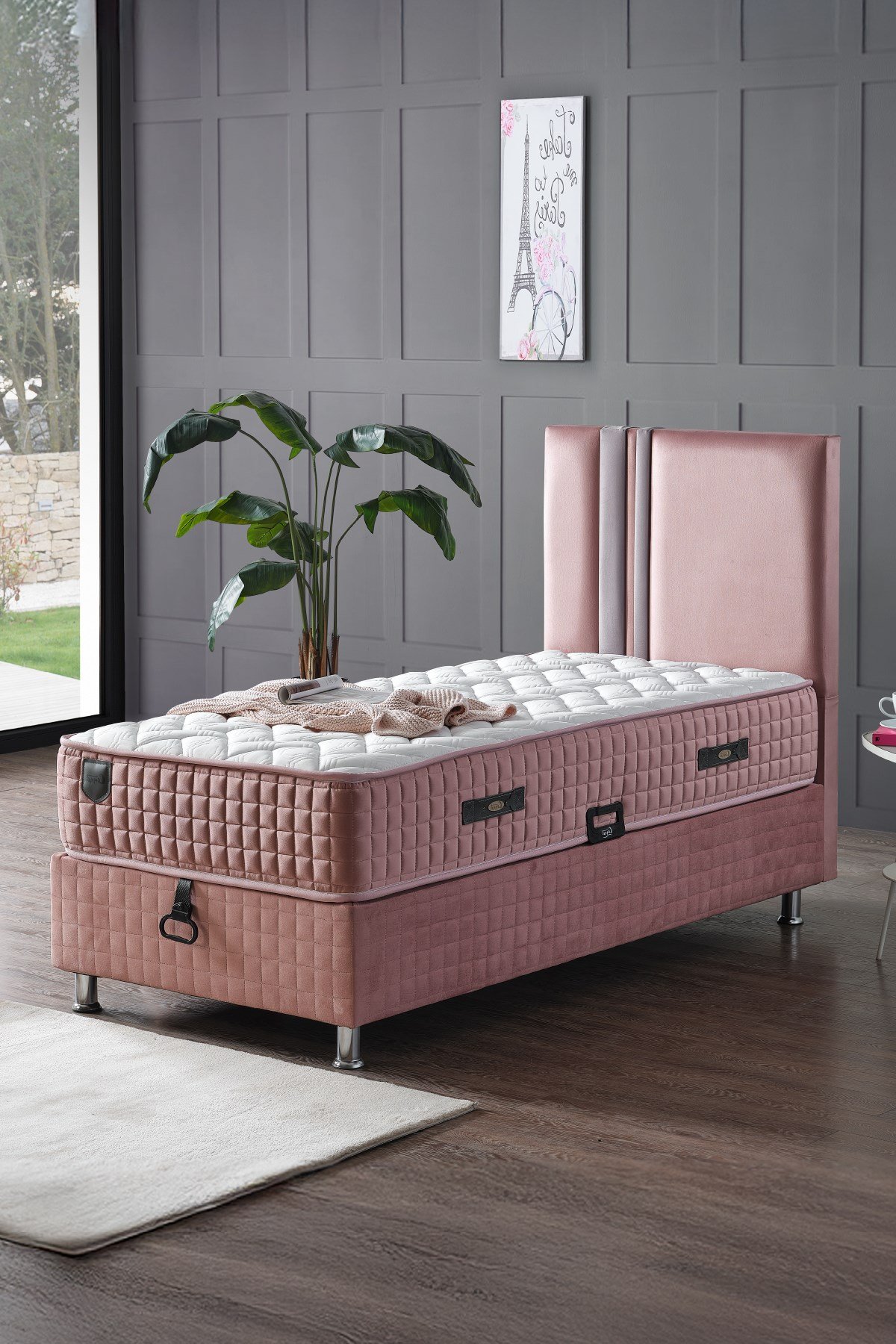 Cennet Yatak Pink Elegant 3 Parça Uyku Seti – Genç Kız Odaları İçin Özel Renk Tonlarıyla Uyumlu Yatak, Baza ve Başlık