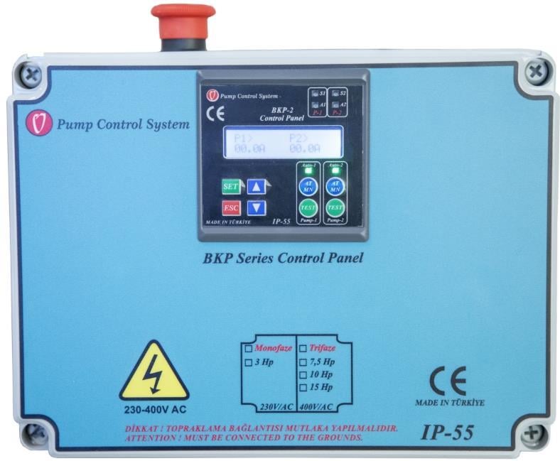 WATER SOUND BKP-2M 2X 0.75-7.5 HP KONTAKTÖRLÜ İKİ POMPALI LCD EKRANLI HİDROFOR VE DRENAJ KONTROL PANOLARI