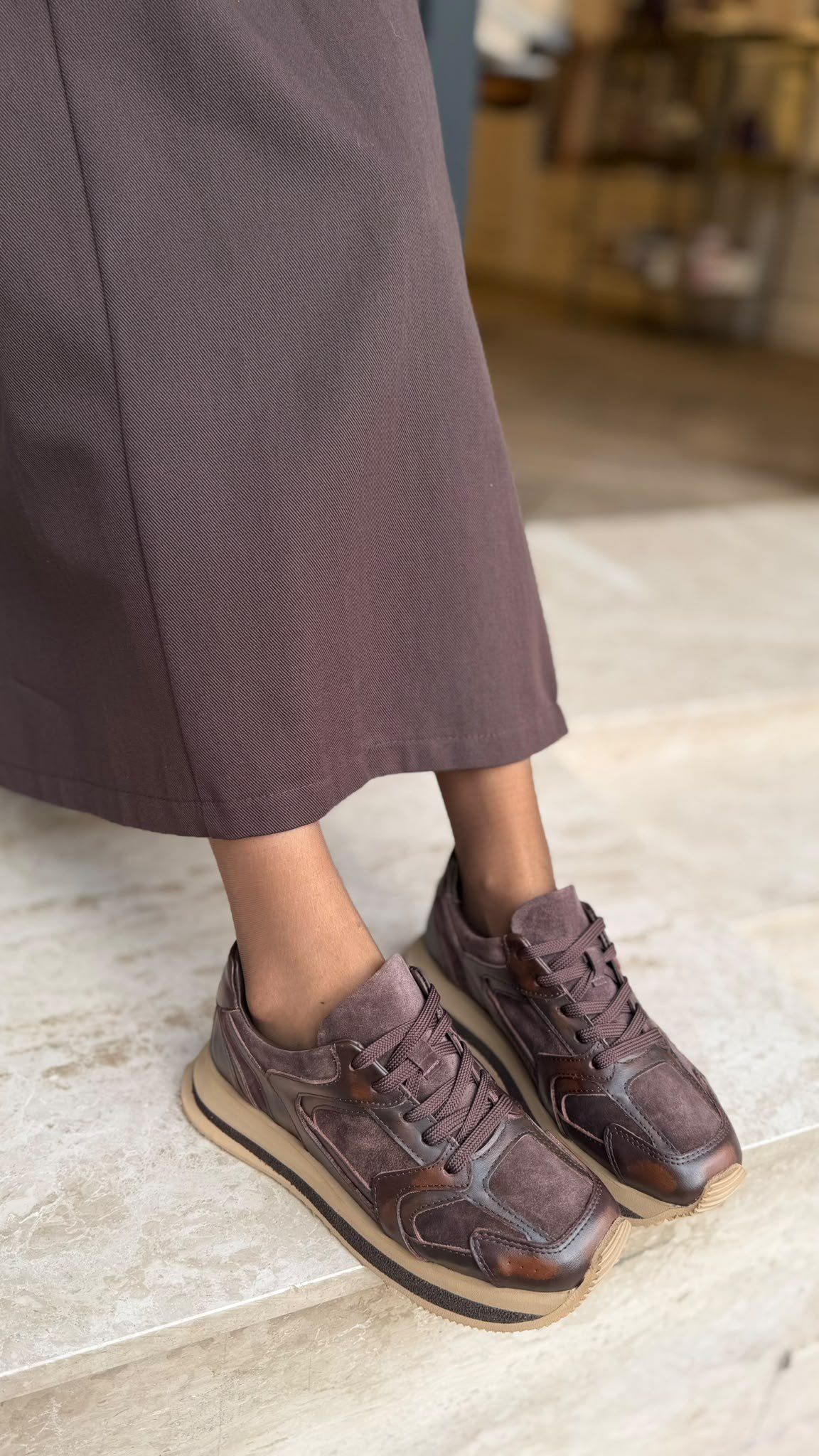 Özel Üretim %100 Hakiki Deri Kadın Spor Kahverengi