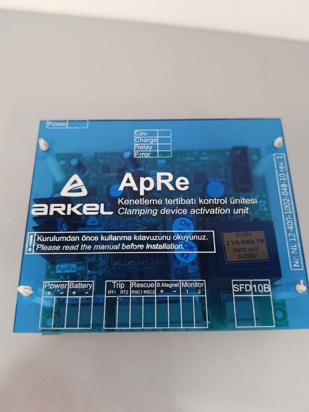 EN 81-1+A3  ApRe Asansör Kenetleme Tertibatı Kontrol Ünitesi Bağlantı Kartı ARKEL Marka