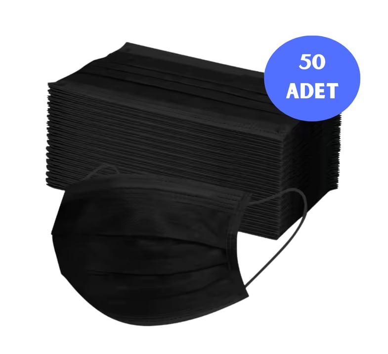 Siyah Maske 3 Katlı Cerrahi Maske (50'li)