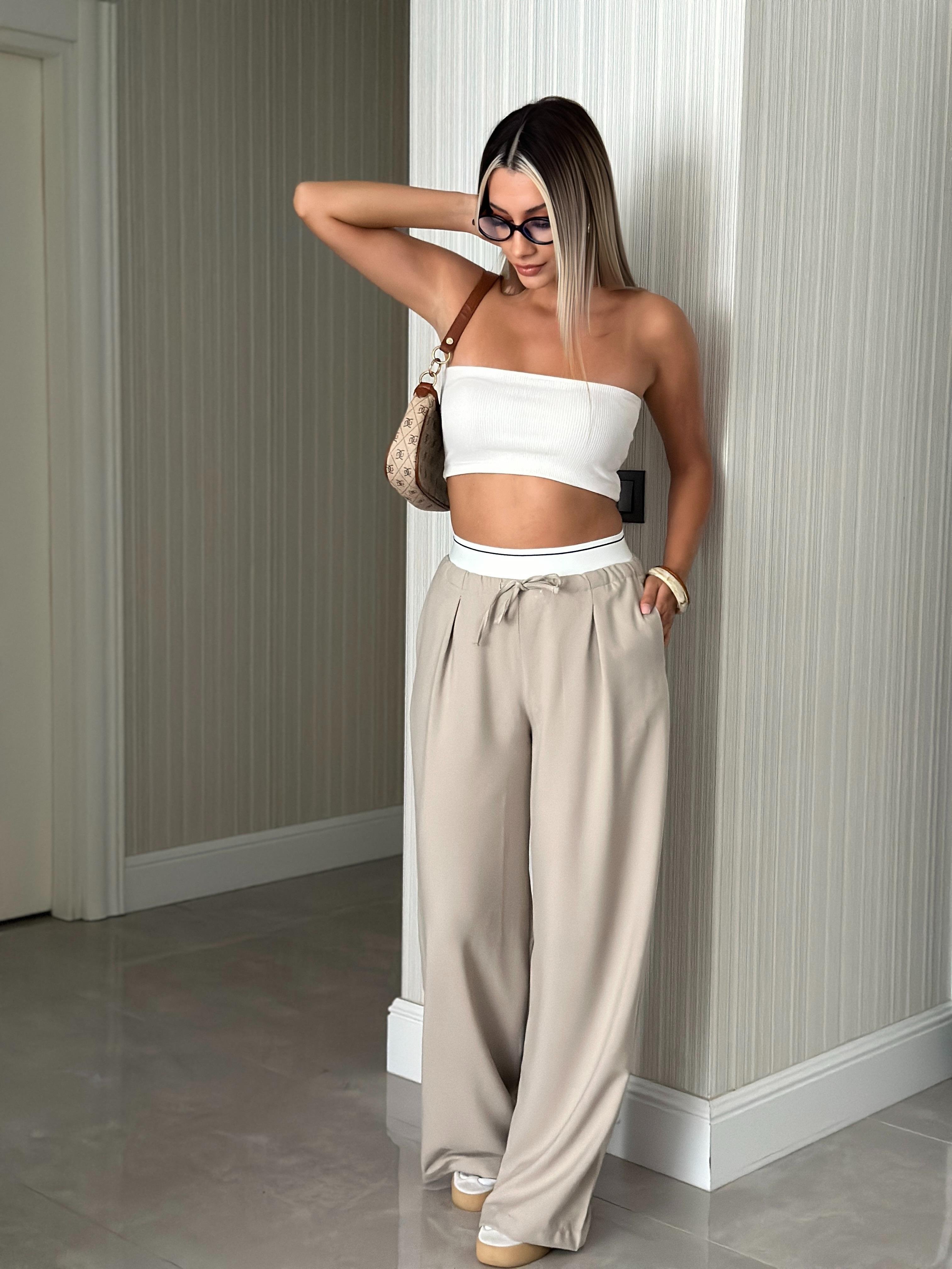 LASTİK BEL KREM PANTOLON
