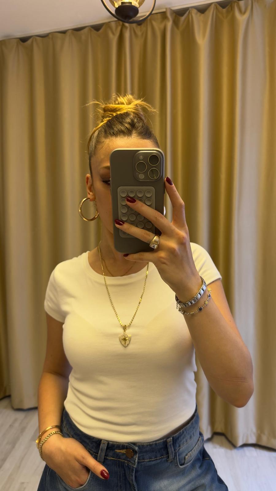 Beyaz Düz Basic Fit T-shirt