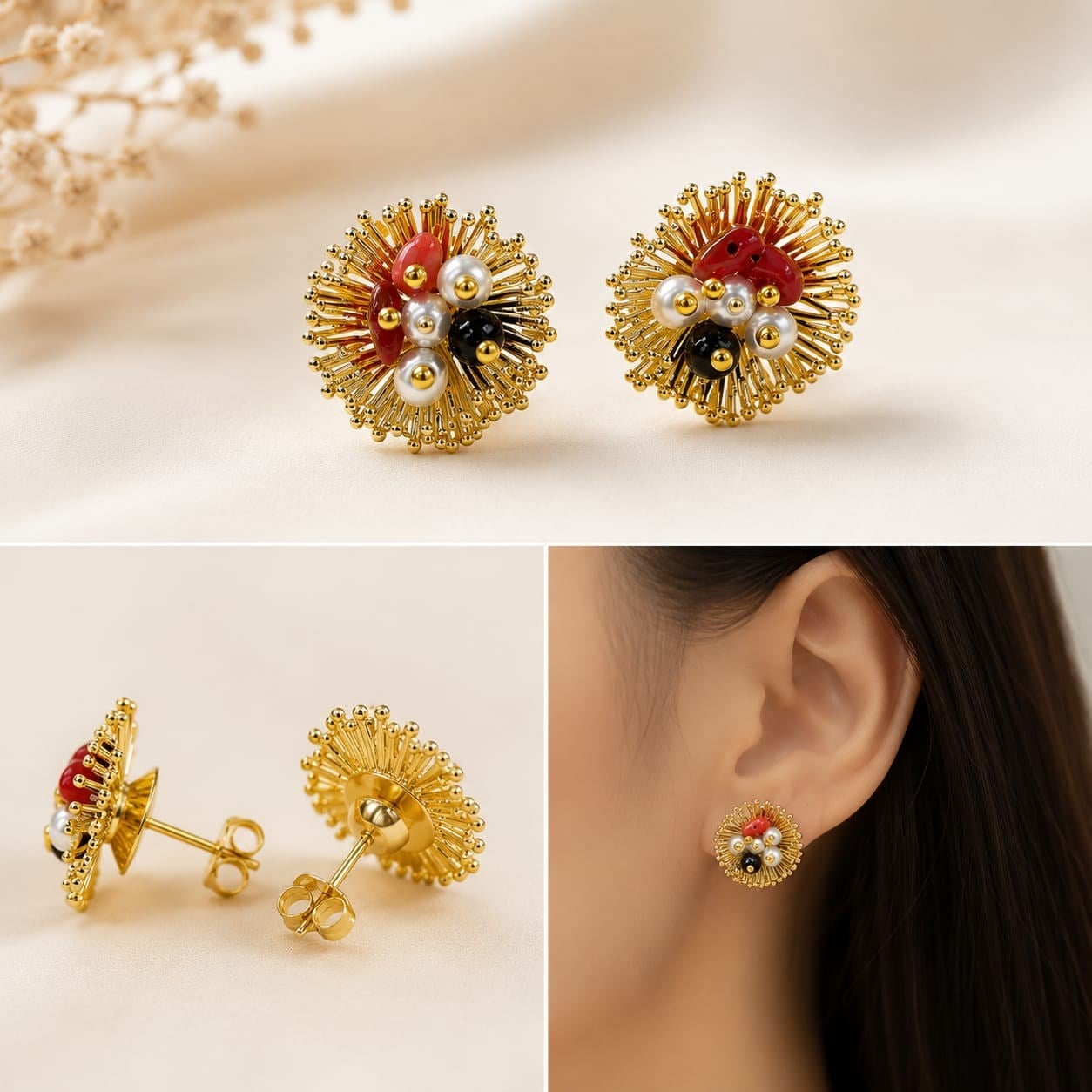 Doğal taş 14 k gold   vip küpe