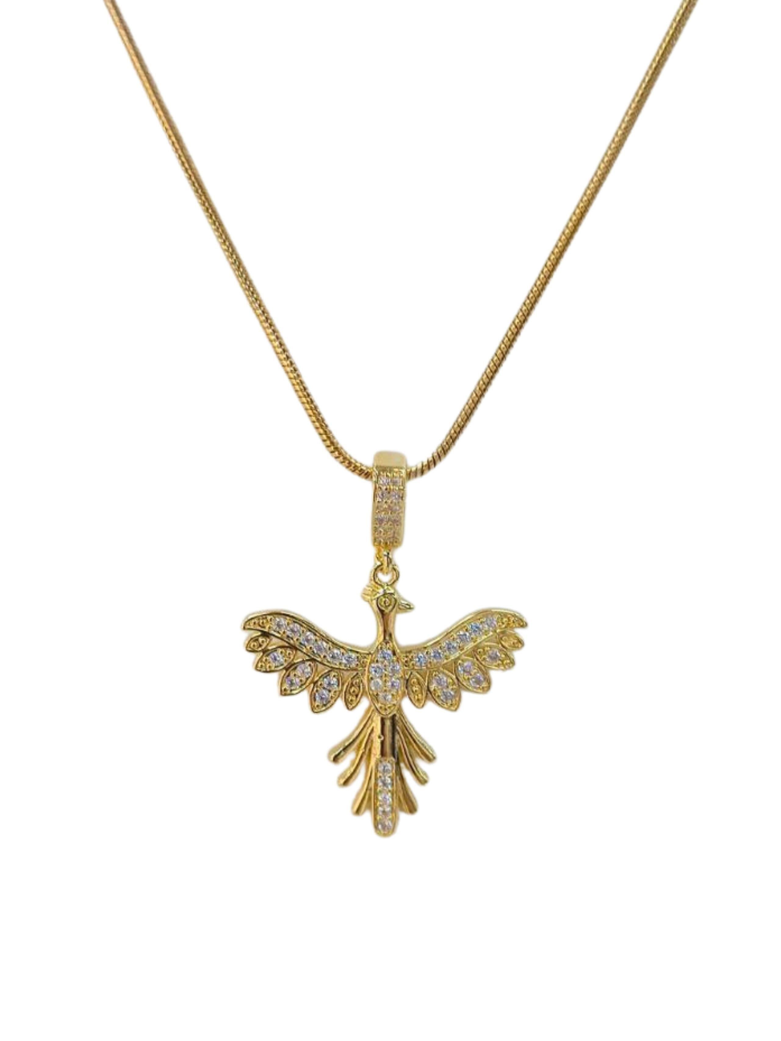Zirkon Taşlı Gold Renk Çelik Anka Kuşu Kolye