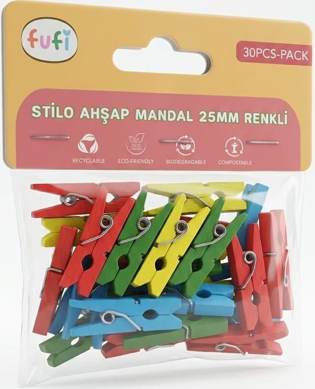 FUFİ AHŞAP MANDAL 25 MM RENKLİ