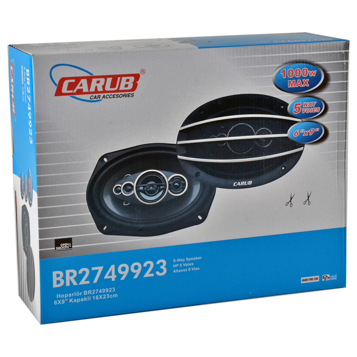 Carub 16x22 cm Oval Hoparlör 6x9 inç Kapaklı 1000W 5 Çıkışlı BR2749923
