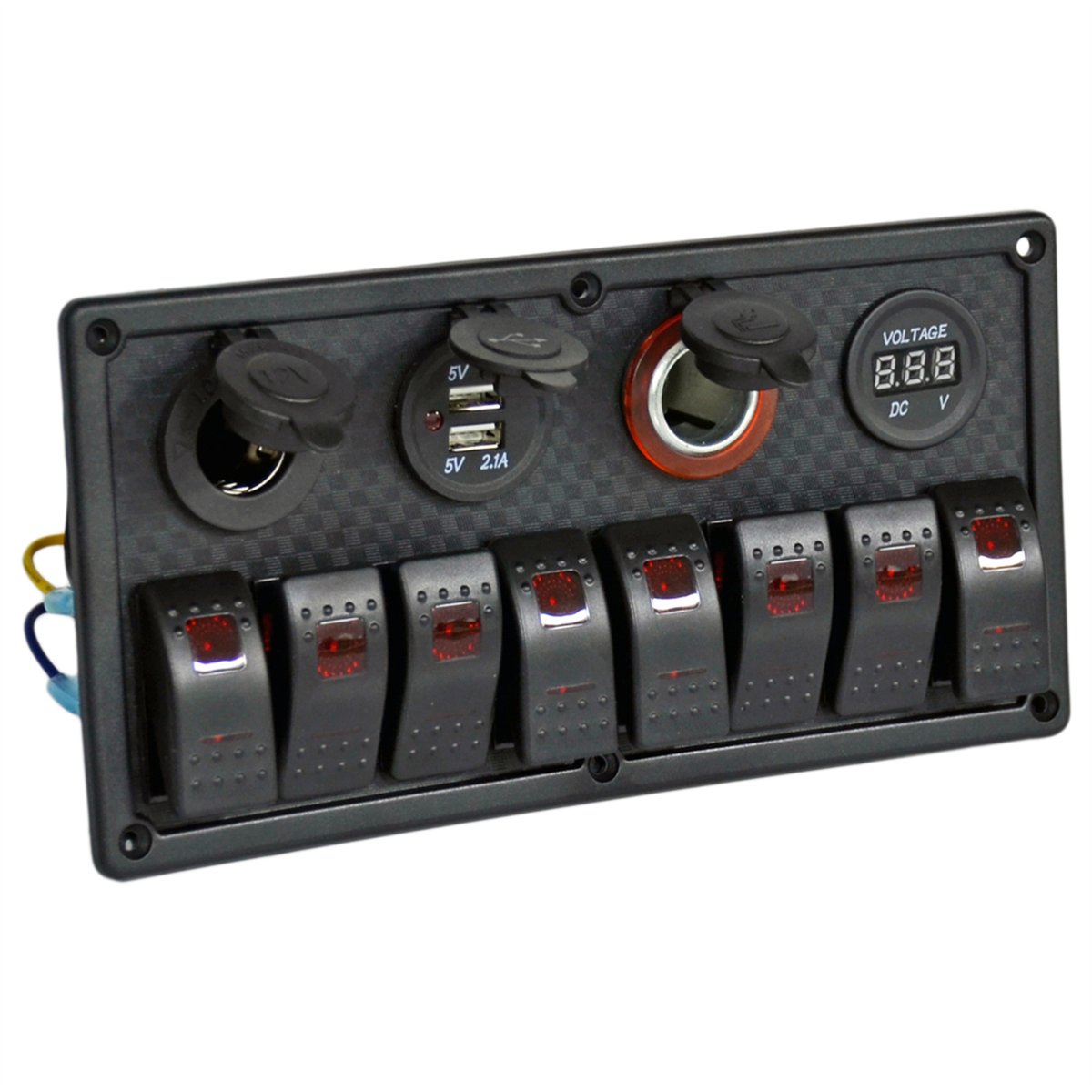 Carub Anahtar Switch Paneli 8 lı Voltmetre + USB + Çakmak Kırmızı Işıklı 23,5x12 cm BR4630155
