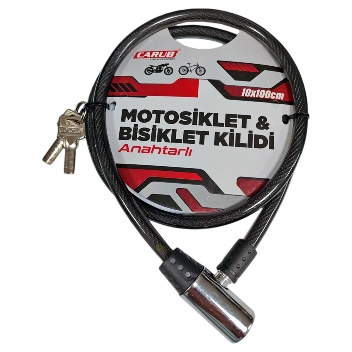 Carub Bisiklet ve Motosiklet Kilidi Anahtarlı 10x100 cm BR1740109