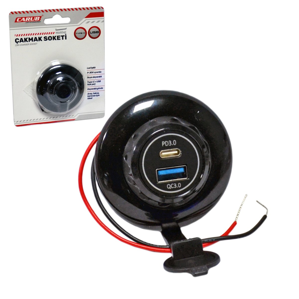 Carub Çakmak Soketi 9-30V Marine Tip 1 Type-C + 1 USB BR1700818
