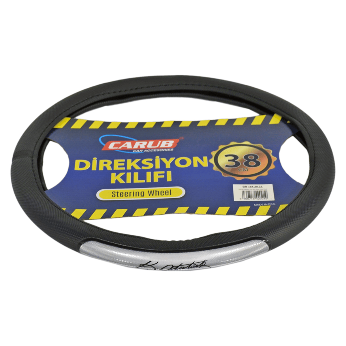 Carub Geçmeli Direksiyon Kılıfı Fosforlu Siyah (Atatürk İmza) 38 cm BR1842021