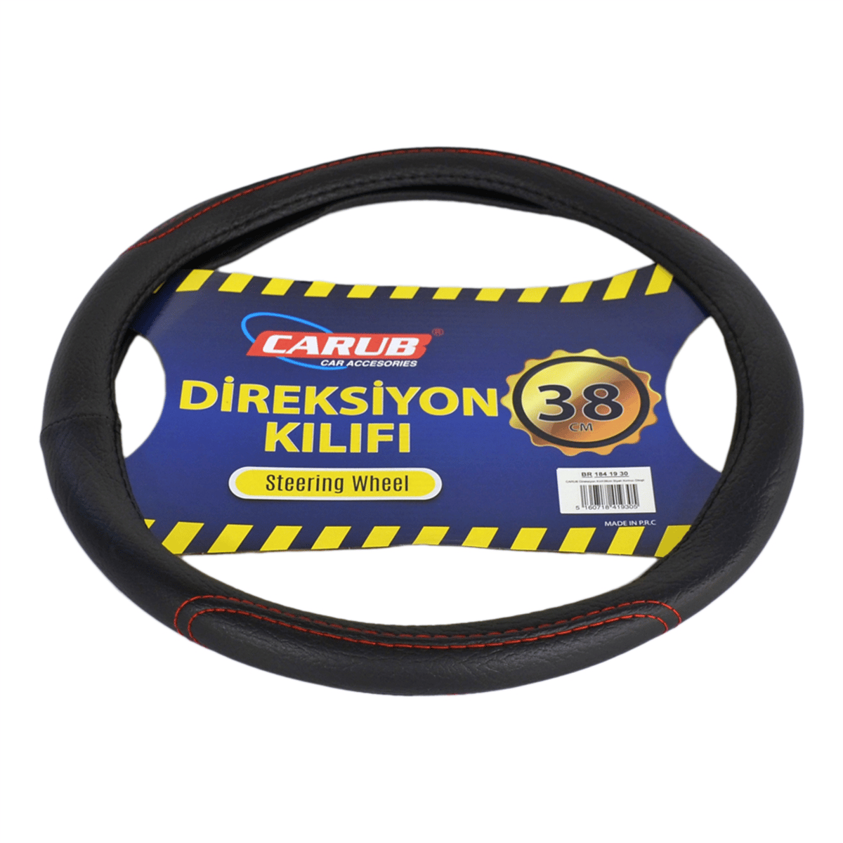 Carub Geçmeli Direksiyon Kılıfı Siyah (Kırmızı Dikişli) 38 cm BR1841930