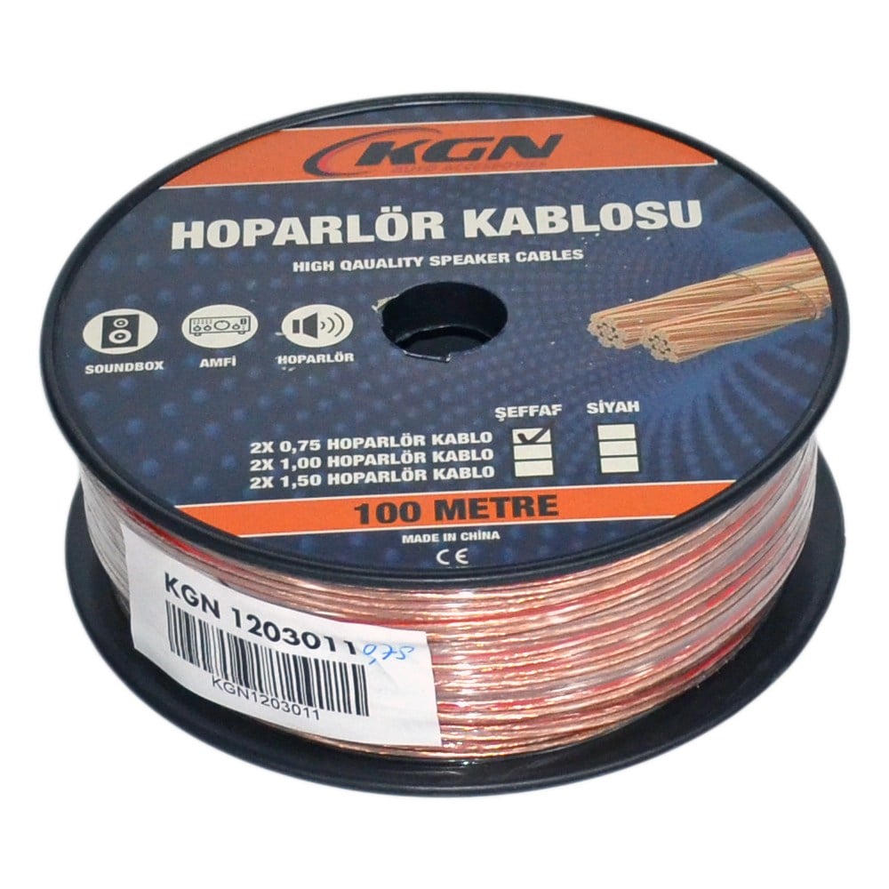 KGN Hoparlör Kablo 2x0,75 100 mt Bitişik Şeffaf-Kırmızı 1203011