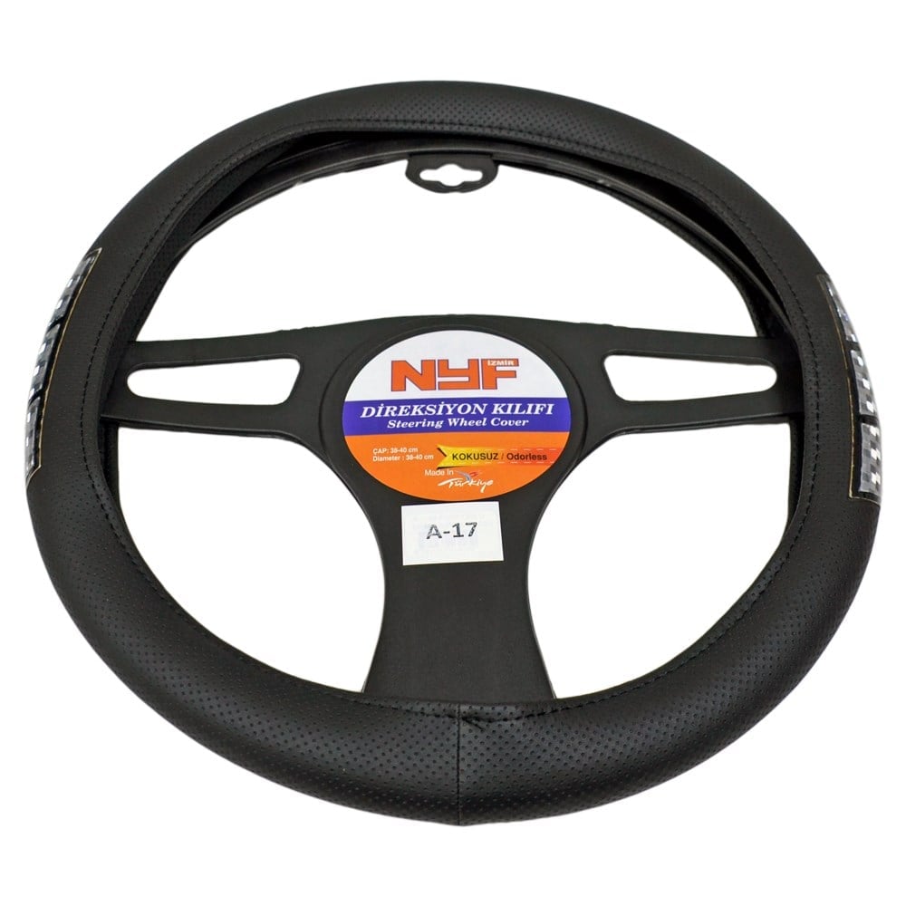 NYF A-17 Geçmeli Direksiyon Kılıfı Fosforlu Siyah (Dama Gri) 38 cm