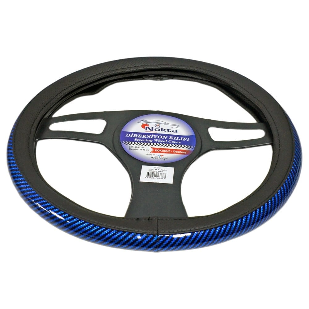 NYF FX-002 Geçmeli Direksiyon Kılıfı Çember Parlak Karbon Mavi 38 cm