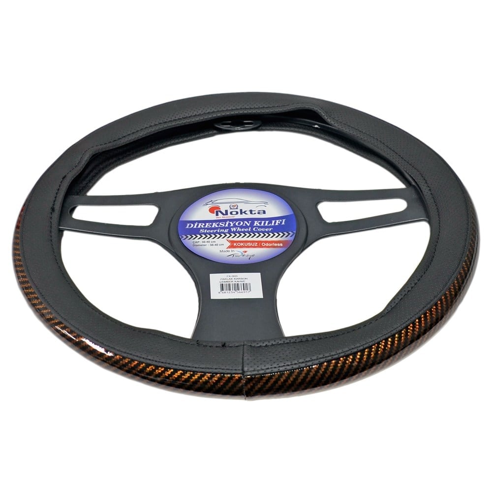 NYF FX-005 Geçmeli Direksiyon Kılıfı Çember Parlak Karbon Kahve 38 cm