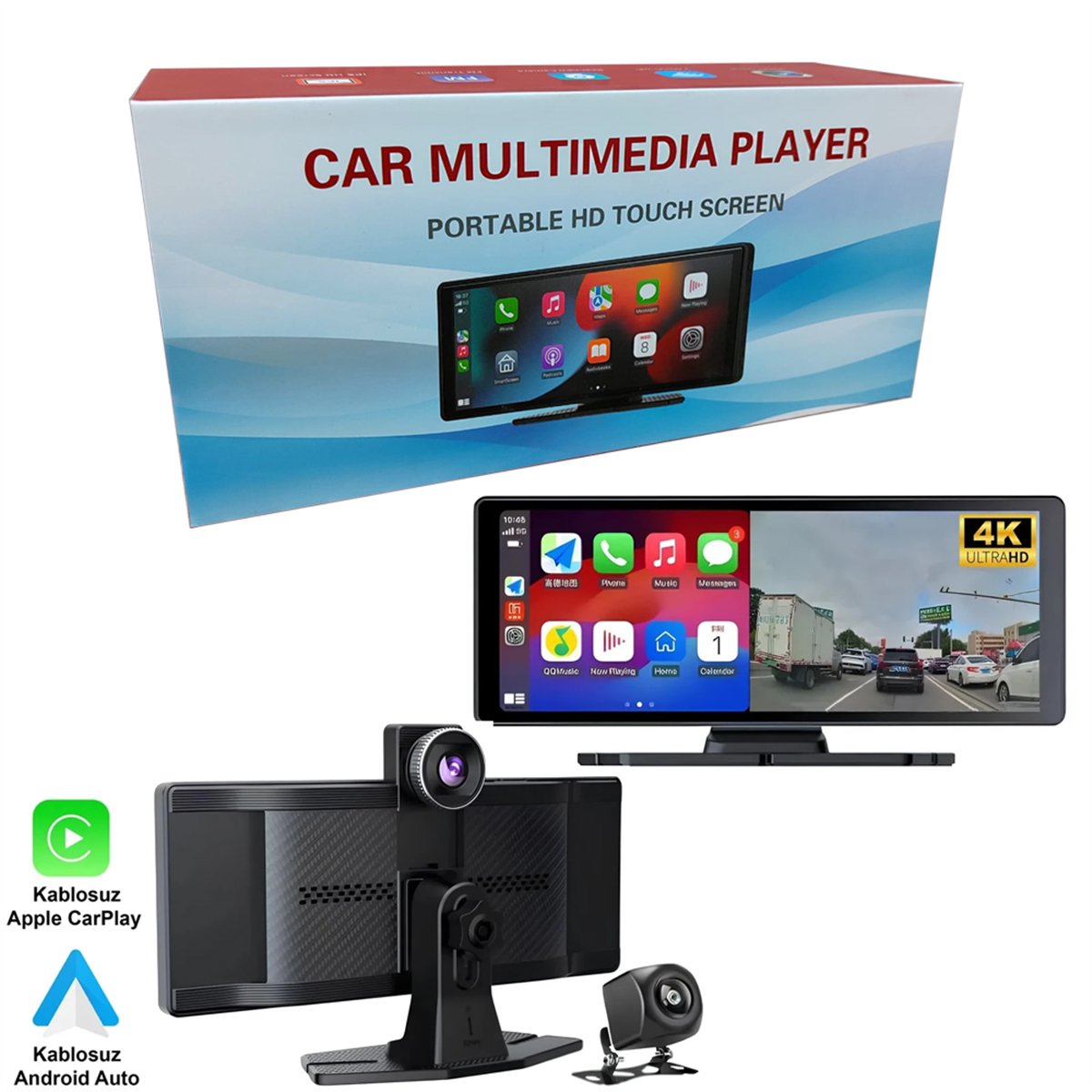 NYF MB-250 DVR Kayıt Cihazı 10 inç 4K Carplay ve Android Uyumlu Çift Kameralı 128 GB (Wevolt)