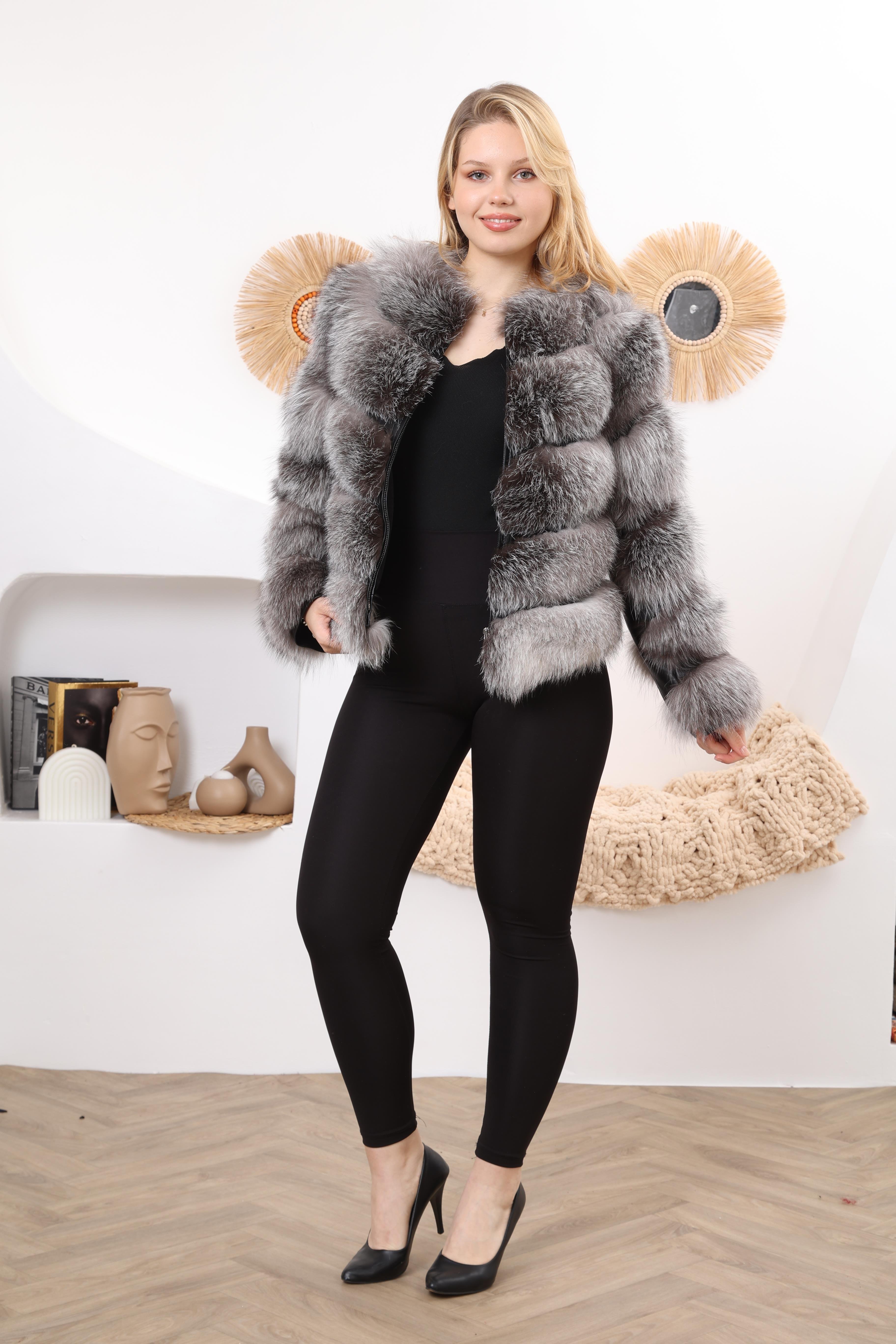 LUX NATURAL FROST Tilki Ceket / Kadınlar için tüm deriden yapılmış kırpılmış ceket, lüks kürk ceket - Gerçek kürk ceket
