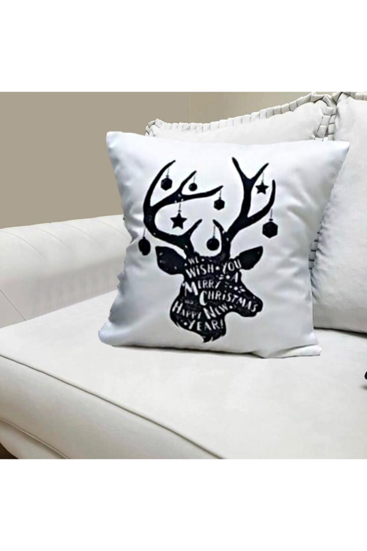 3d Geyik Desenli Fermuarlı Yastık Kılıfı
