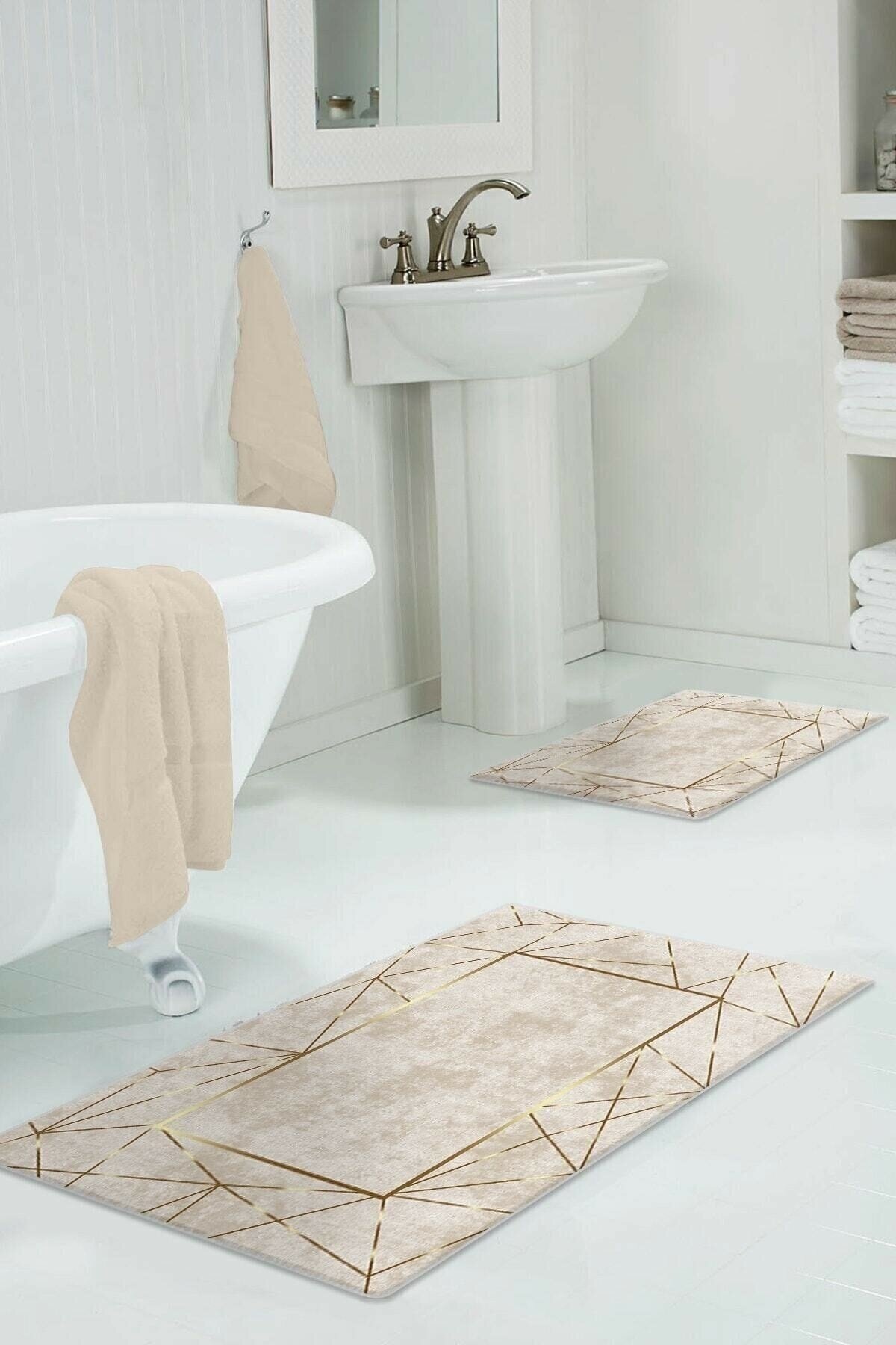 60x90 - 40x60 Gold Dijital Baskılı Banyo Paspası 2'li Klozet Takımı