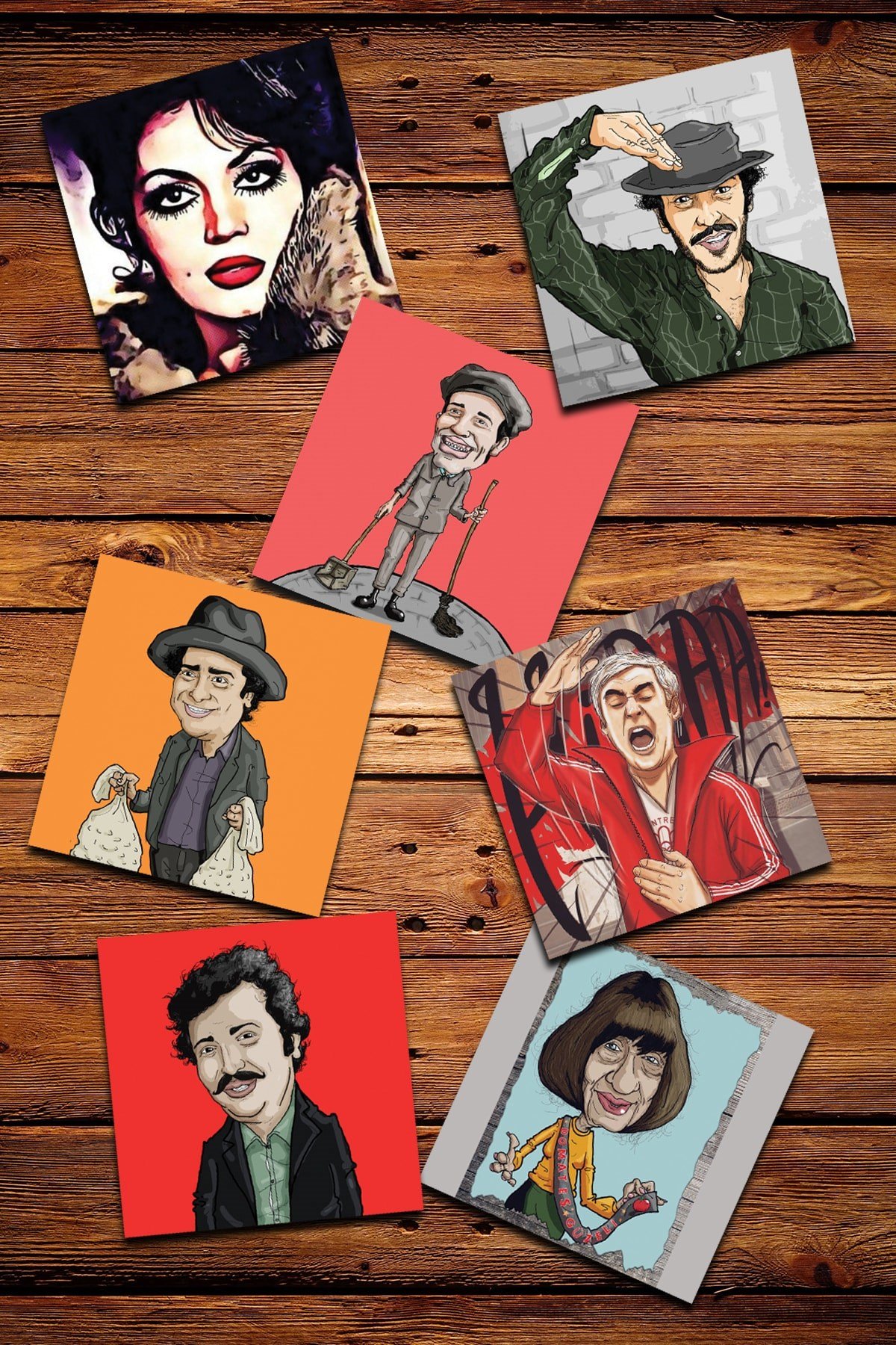 7 Parça Ahşap Yeşilçam Bardak Altlığı Set