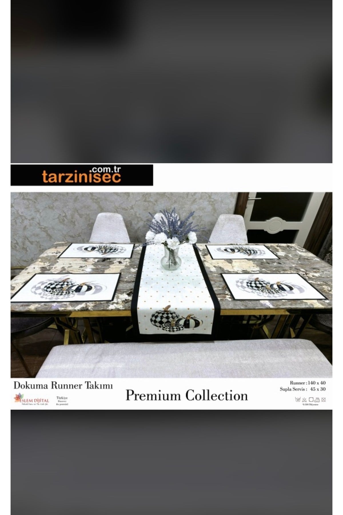 Balkabağı Desenli Runner 40 X 140 Ve Amerikan Servis Takımı