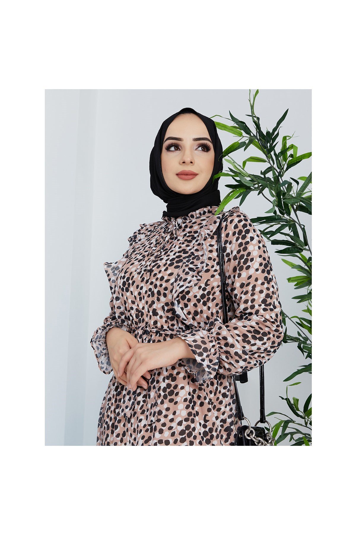 Leopar Desenli Kadın Şifon Elbise