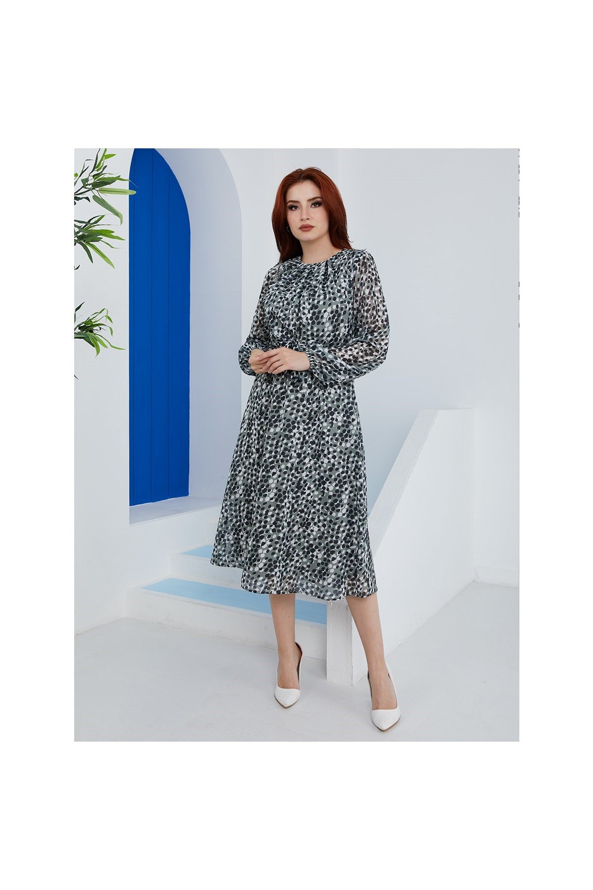 Leopar Desenli Şifon Elbise