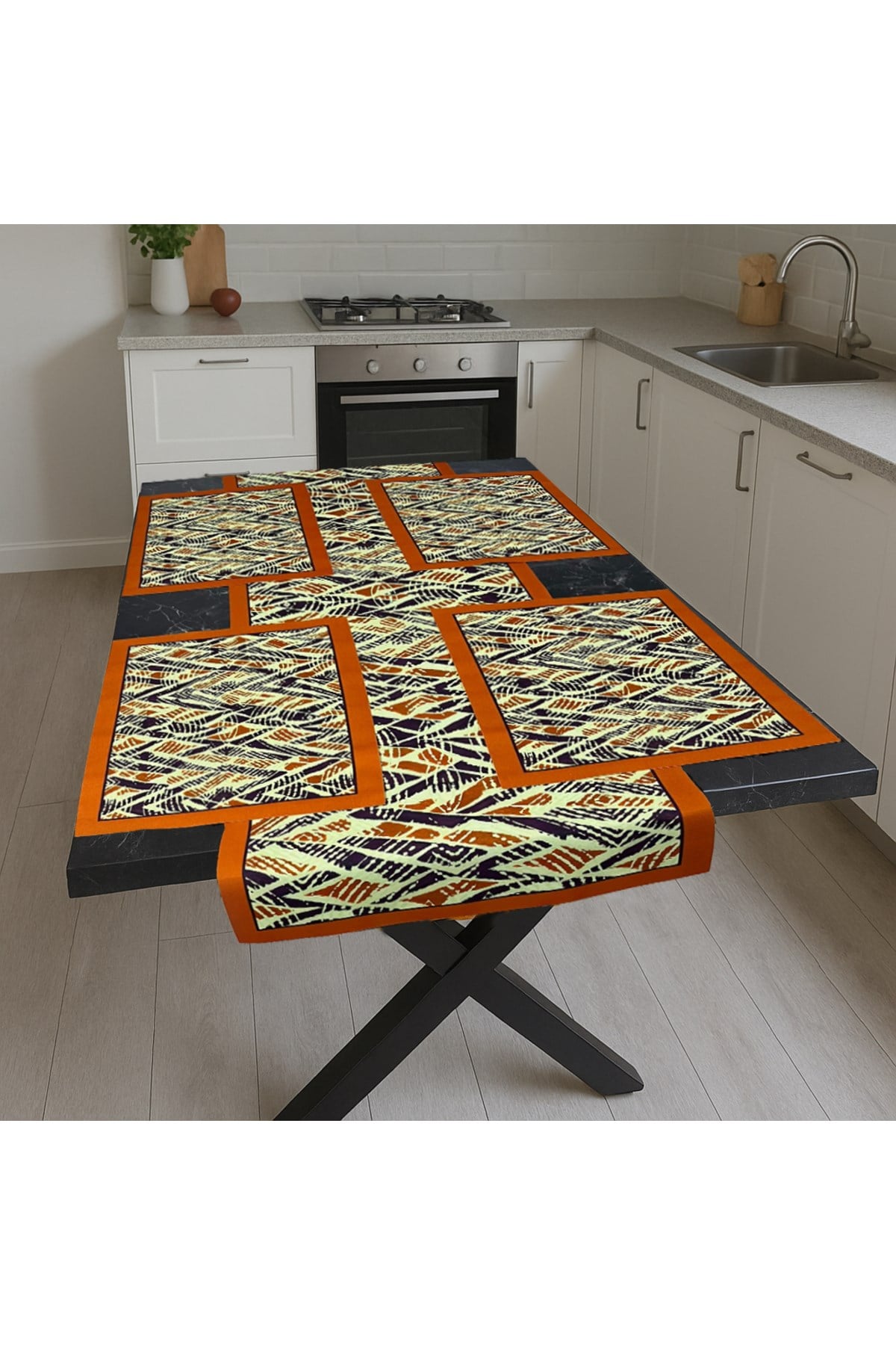 Otantik Motif – 3D Desenli Masa Runner & 4’lü Supla Takımı