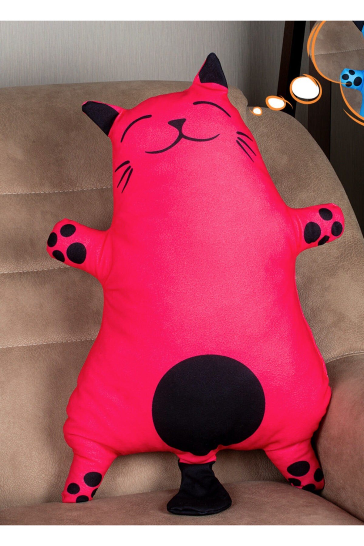 Pembe Dijital Baskılı Uykucu Kedi Yastık 3 Boyutlu