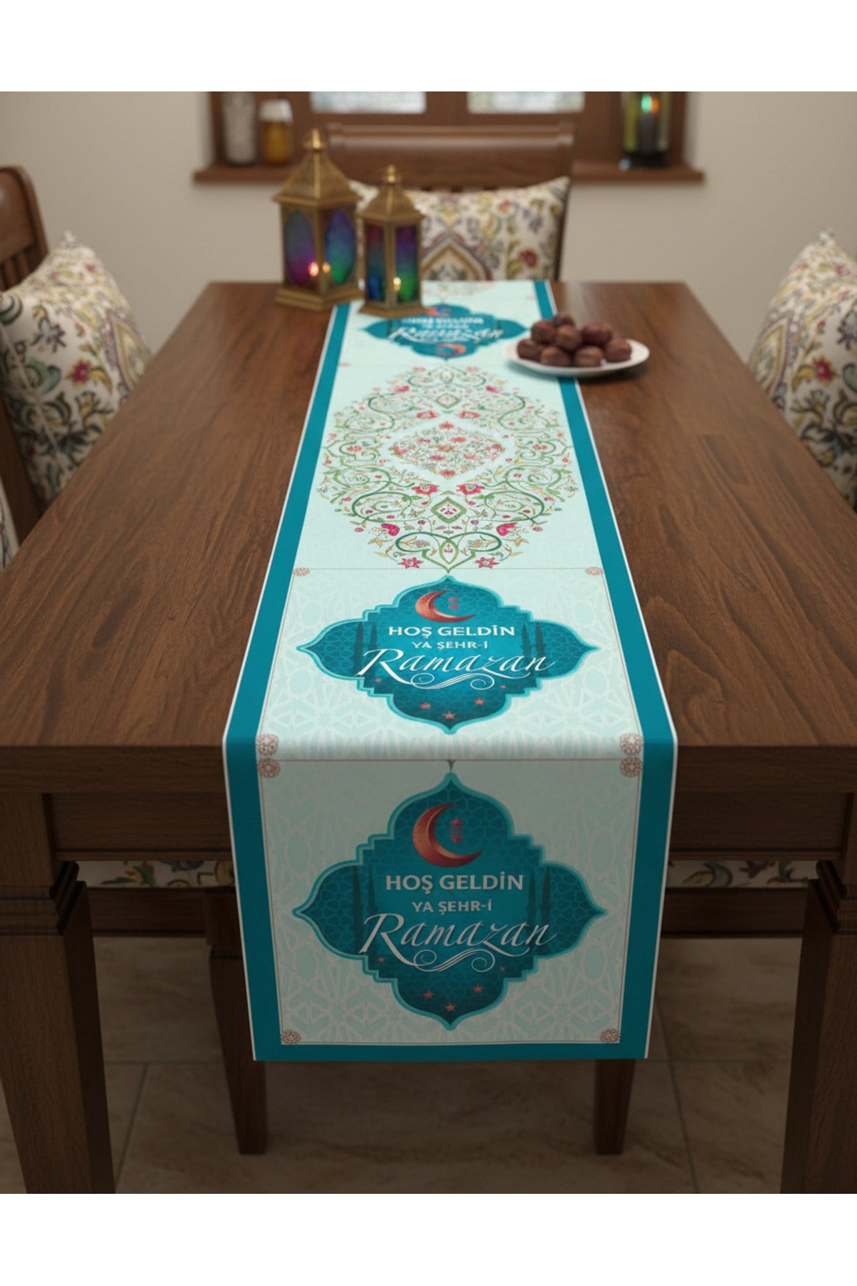 Ramazan Ayı Motifli Dijital Baskılı Runner Masa Örtüsü 40x140 cm