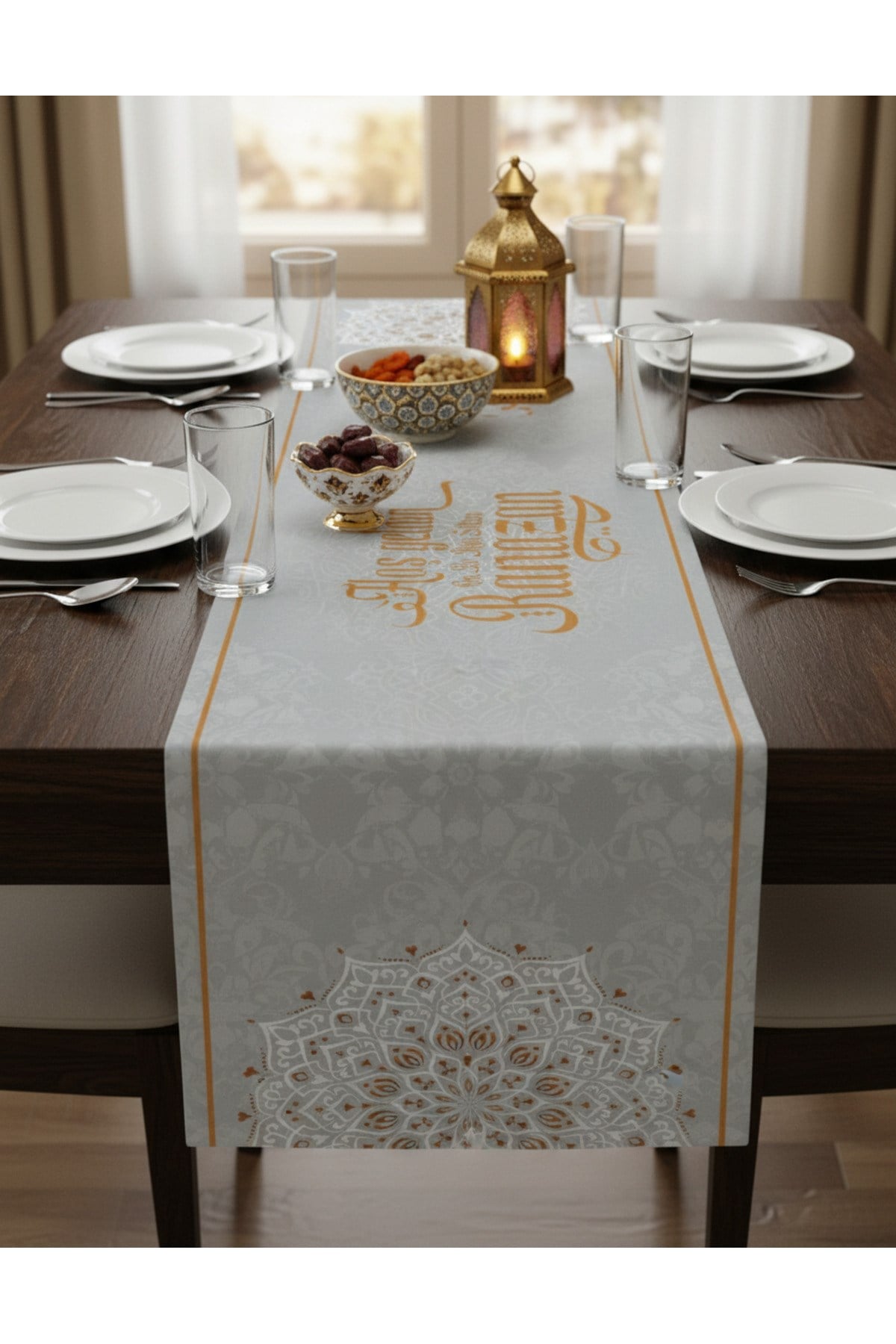 Ramazan Ayı Motifli Dijital Baskılı Runner Masa Örtüsü 40x140 cm