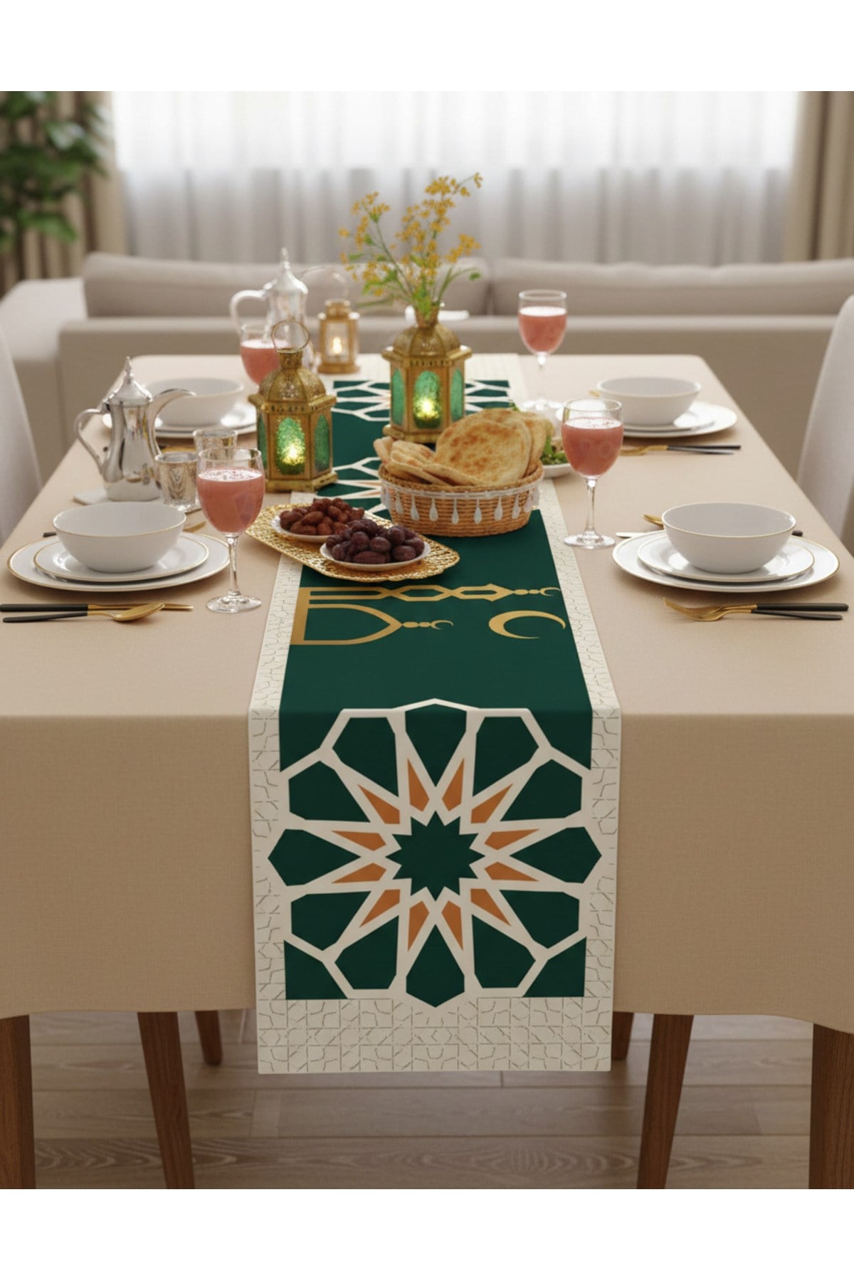 Ramazan Ayı Motifli Dijital Baskılı Runner Masa Örtüsü 40x140 cm