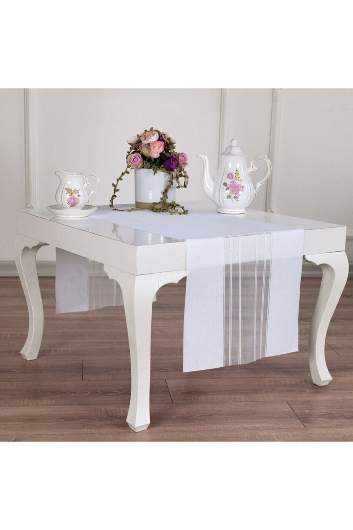 Runner Amerikan Servis Masa Örtüsü Beyaz 40x140