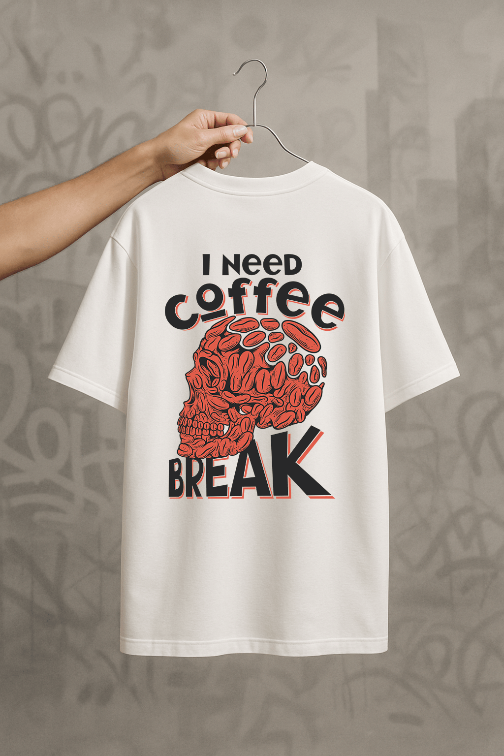 Beyaz 'I Need Coffee Break' Oversize Tişört