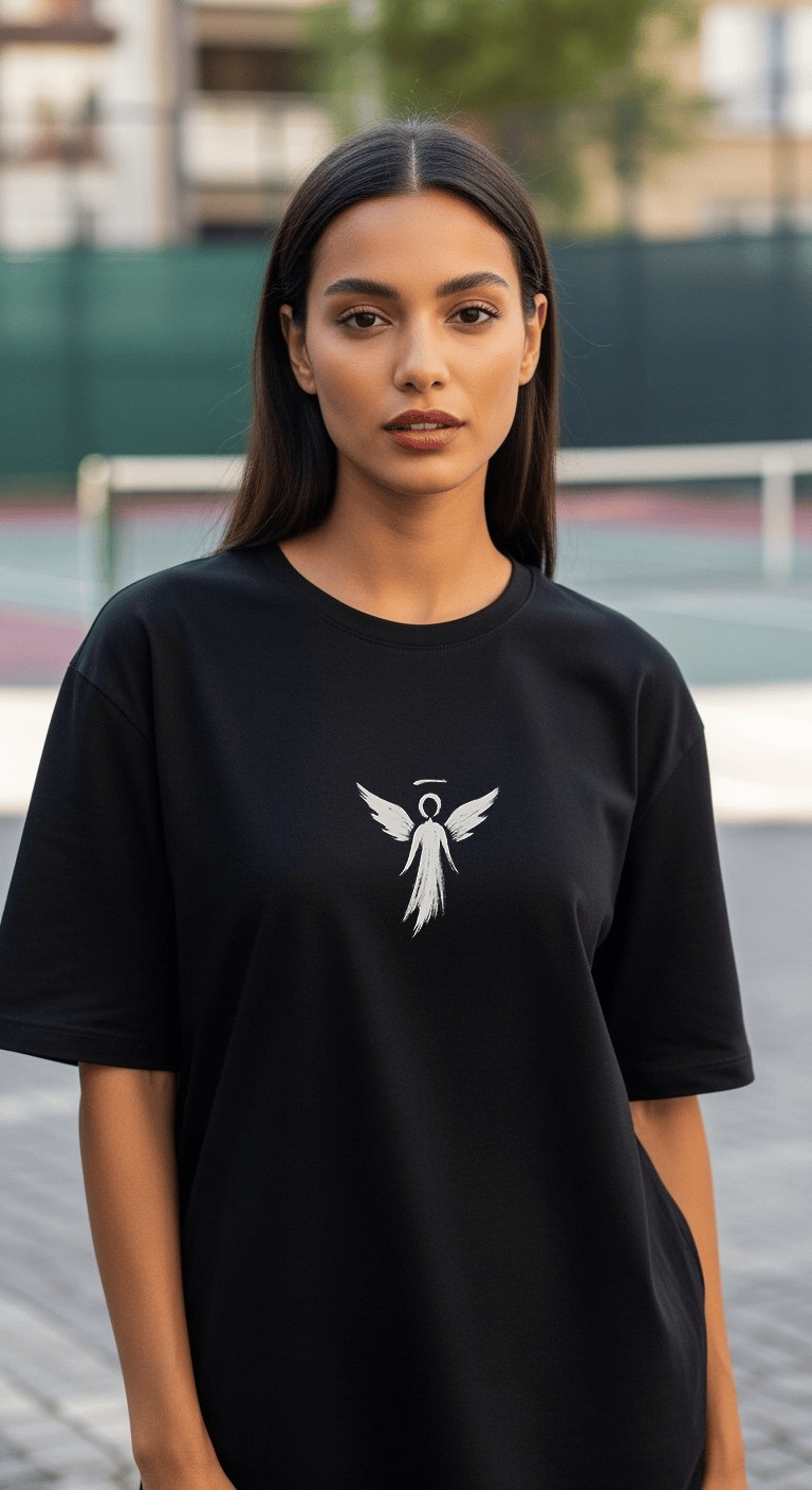 'My Angel' Siyah Oversize Tişört