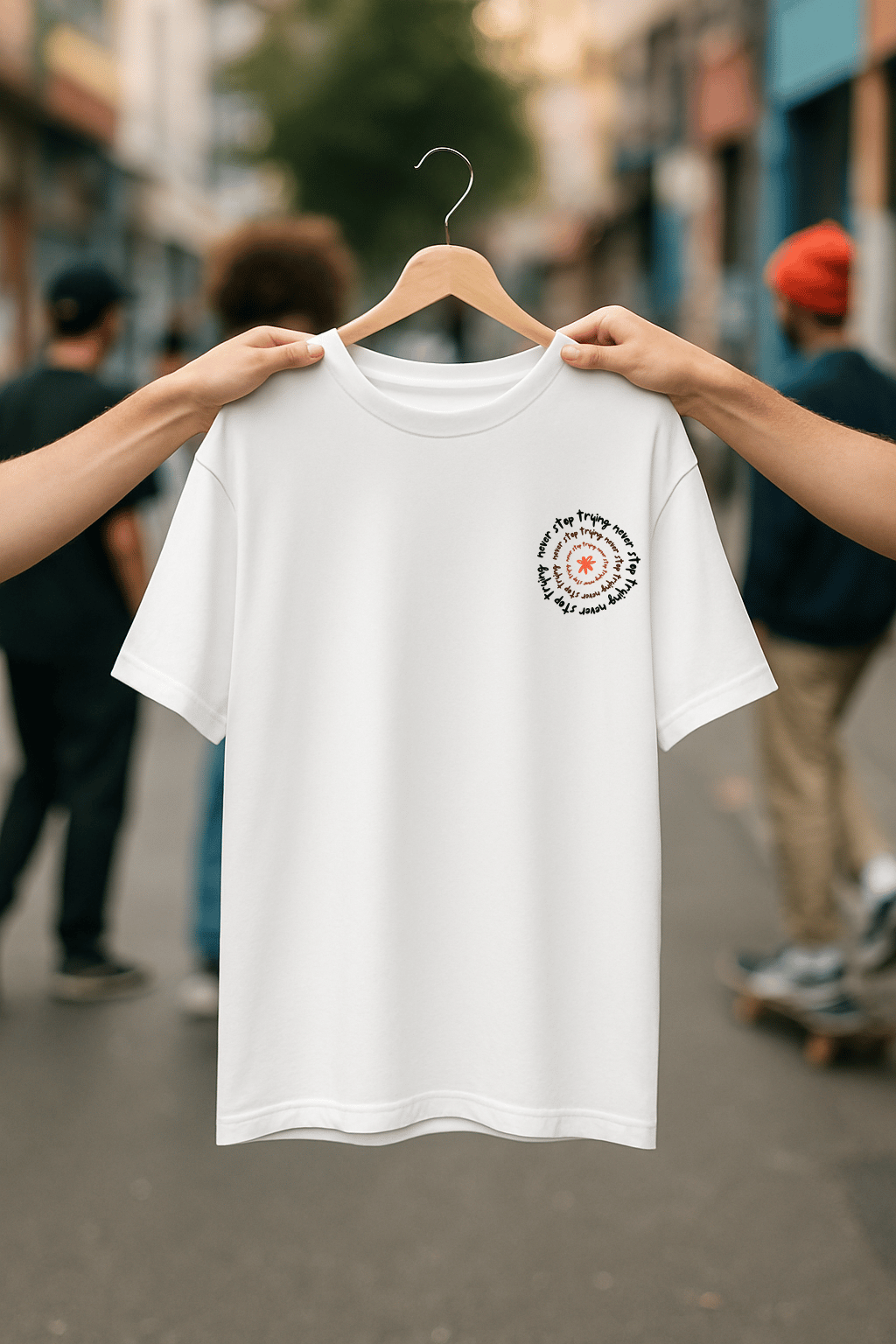 'Never Stop Trying' Beyaz Oversize Tişört