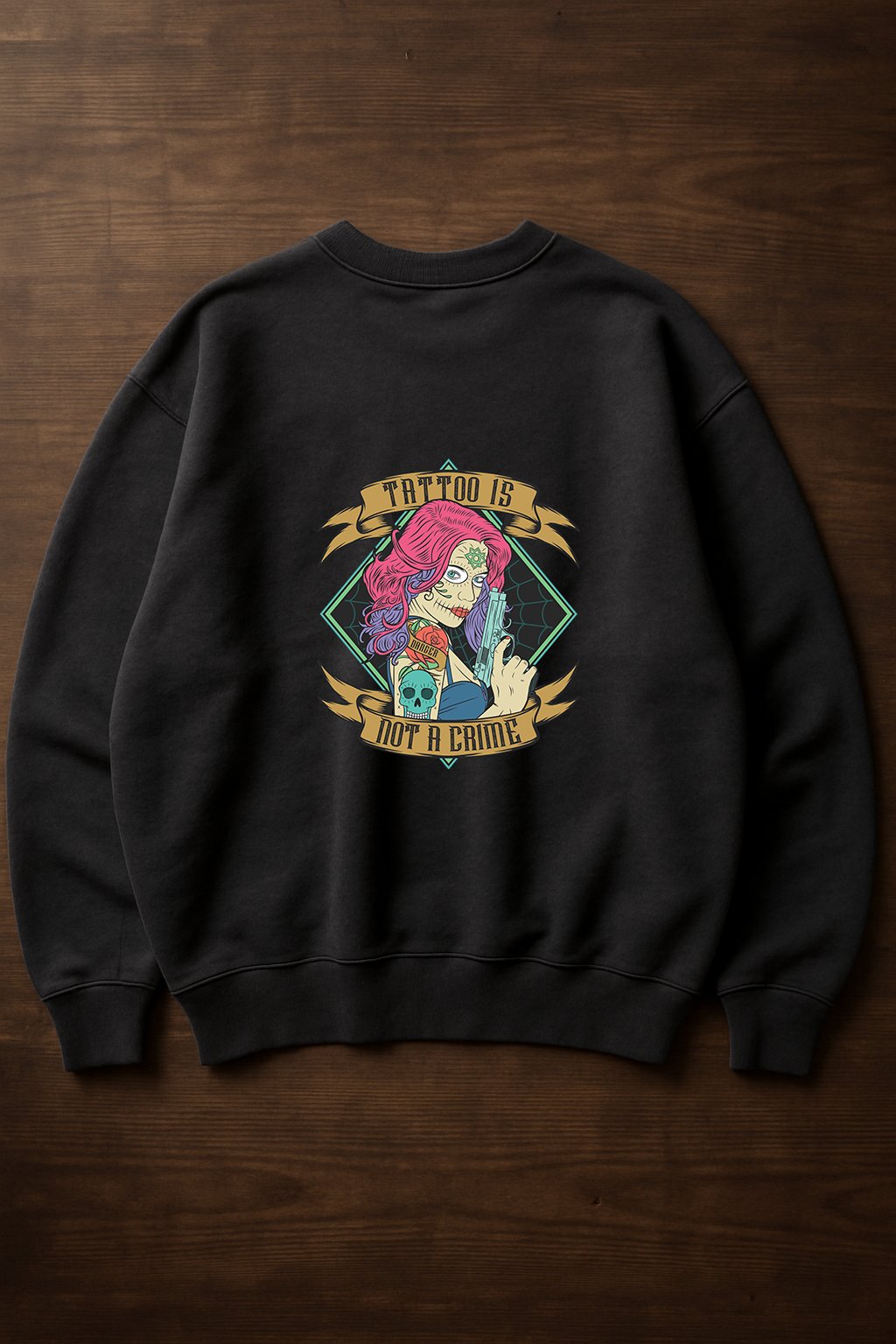 'Tattoo Girl' Füme Oversize Sweatshirt