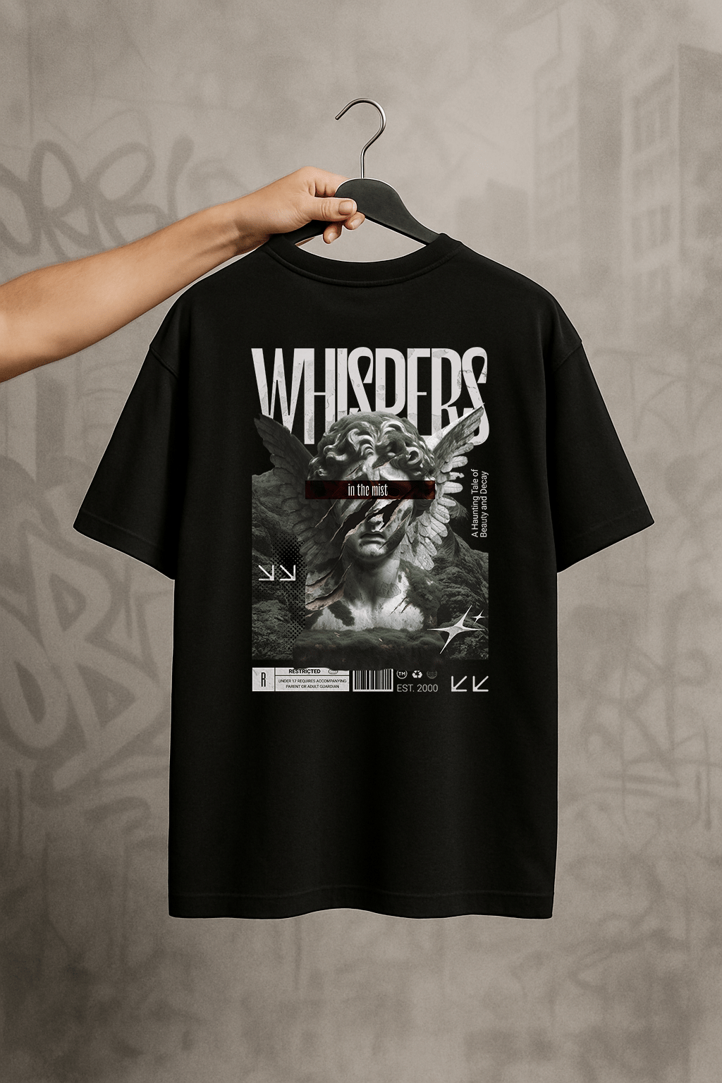 'Whispers in The Mist' Siyah Oversize Tişört