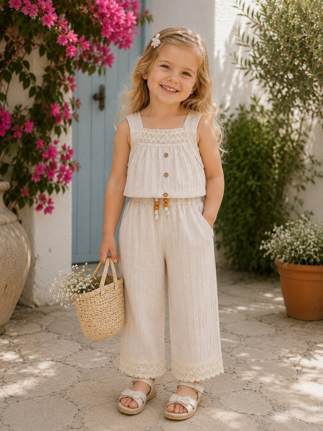 Dantel Detaylı Keten Pantolon Takım