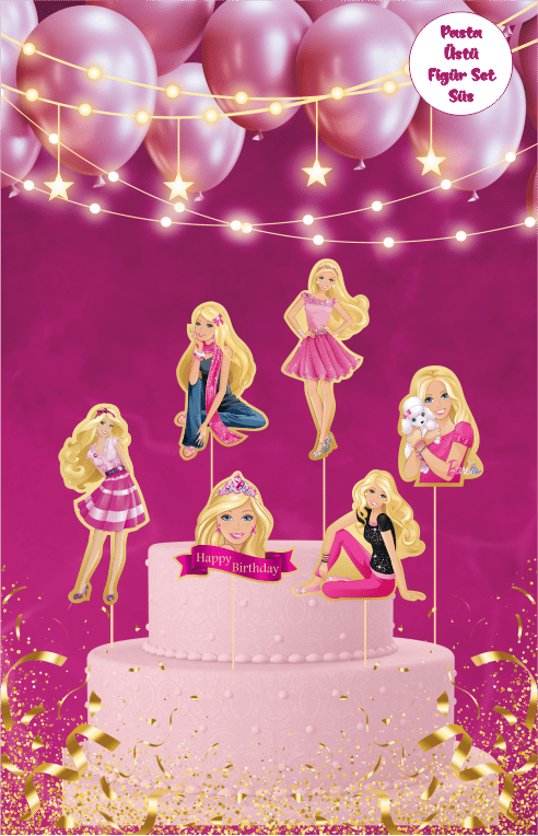 Barbie Temalı Pasta Üstü Figür Set