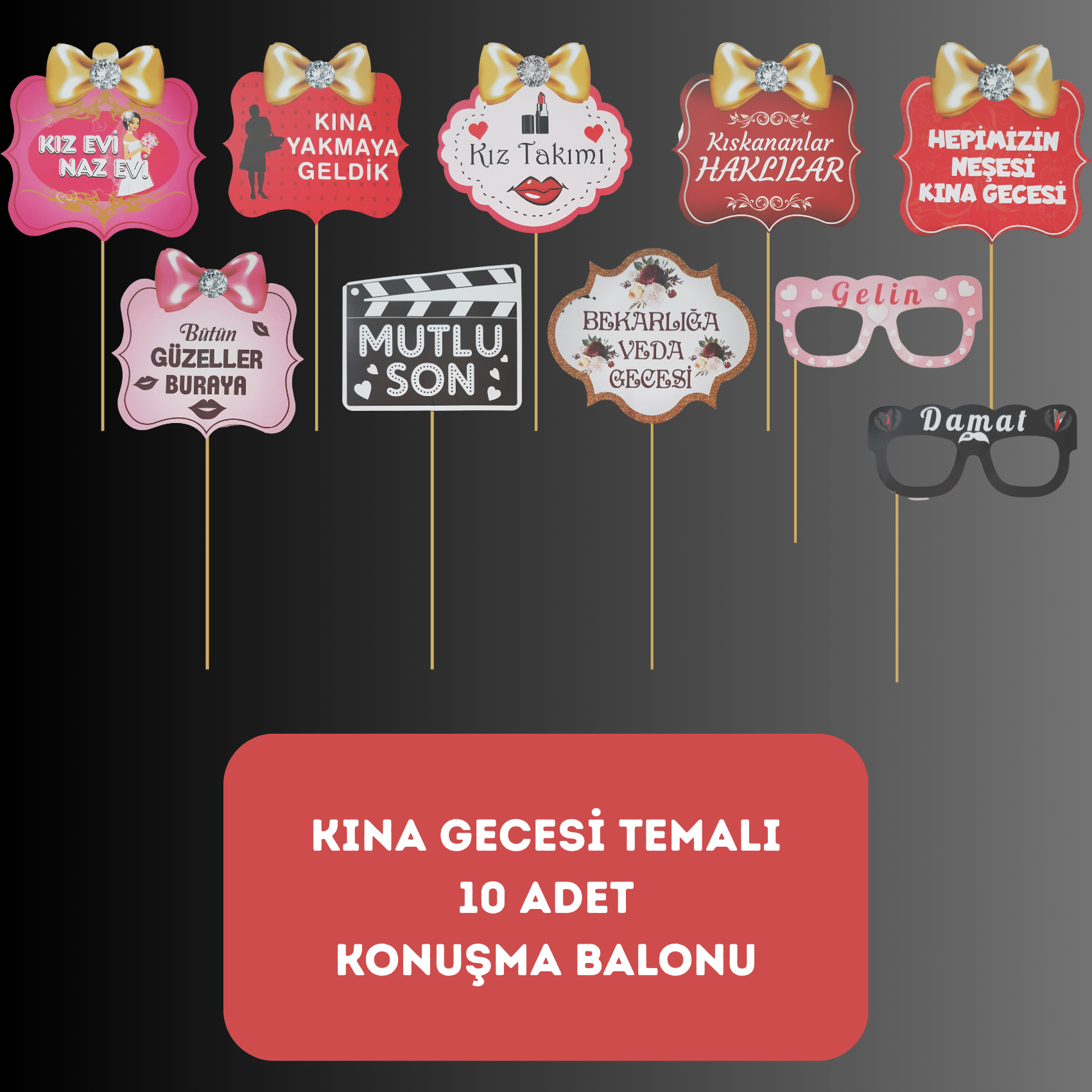 Kına Gecesi Temalı Konuşma Balonu 10 lu Paket - Dekoratif Parti Süsü