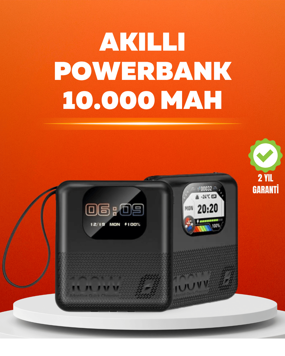  Dokunmatik Ekranlı 10.000 mAh Powerbank Saat Hoparlör Cihaz