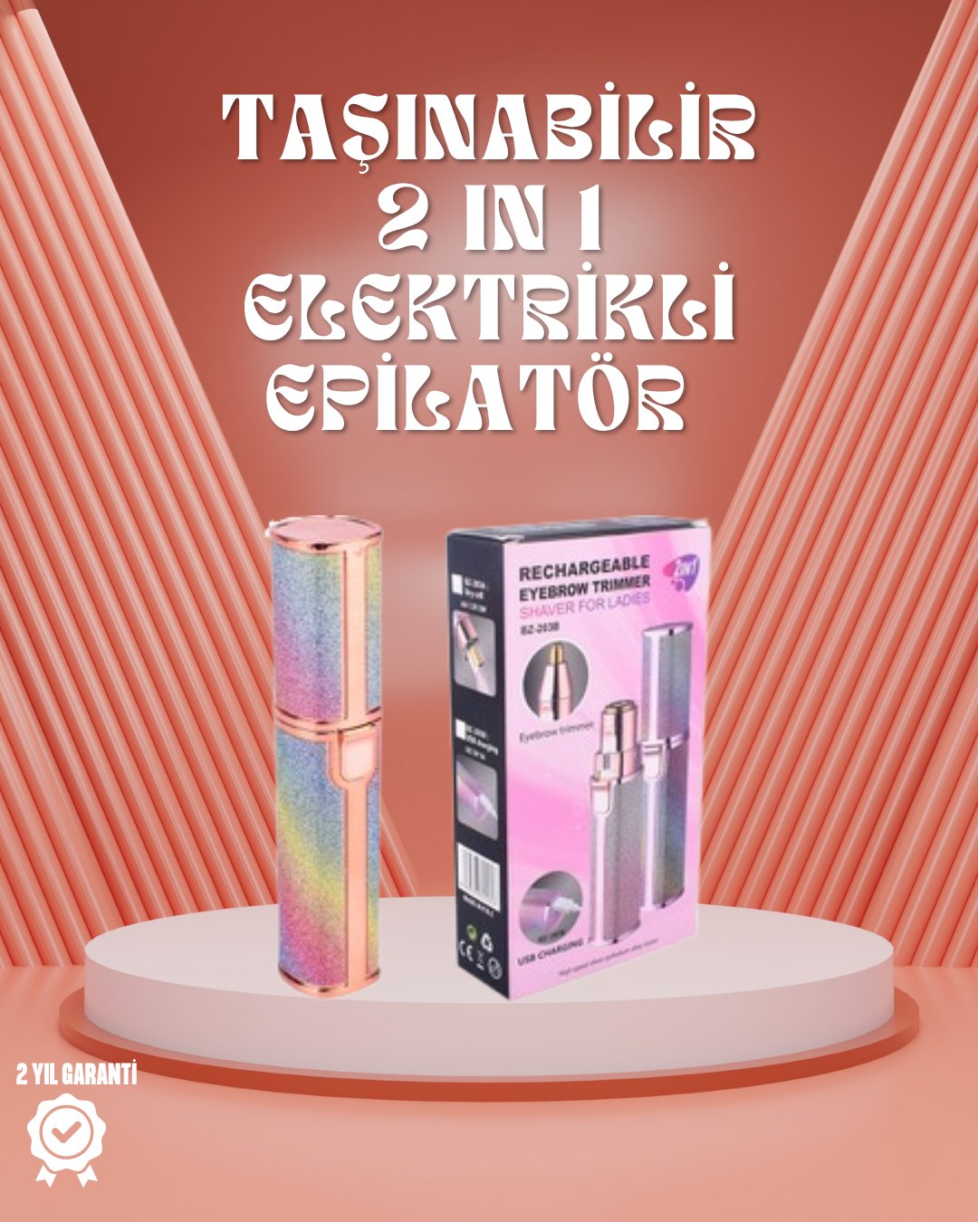 Paslanmaz Çelik Bıçaklı USB Epilatör – Kaş, Üst Dudak ve Çene Tüy Temizleyici