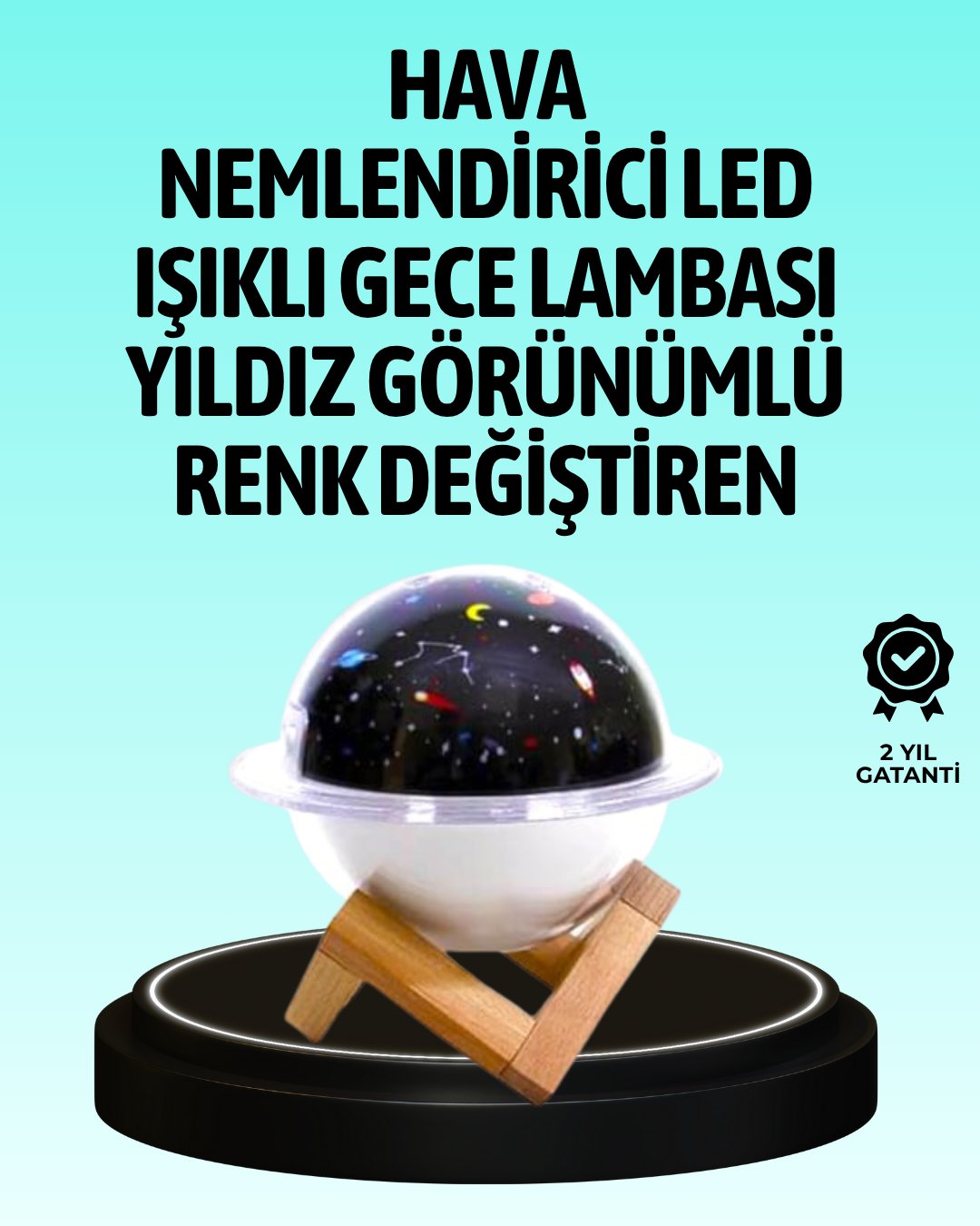 Projektör ışıklı ve aromaterapi destekli taşınabilir nemlendirici cihaz USB bağlantılı