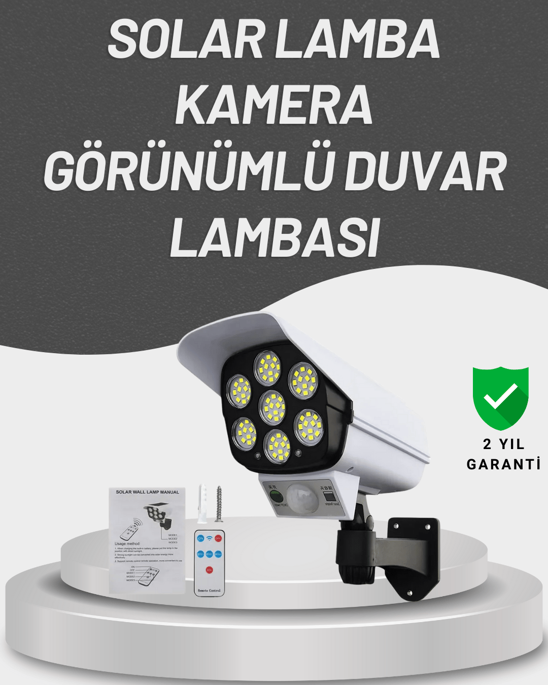 PVC+PC Malzemeli, 2'si 1 Arada Güvenlik Lambası – Ayarlanabilir Başlık ve Panel Açısı