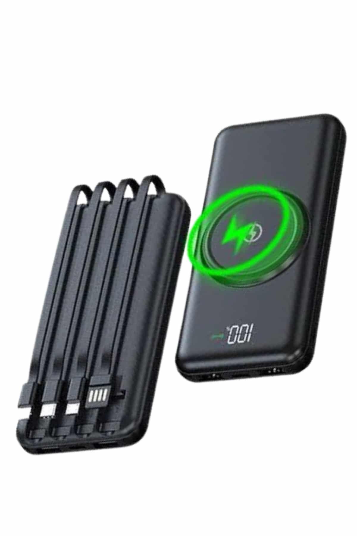 Wireless Powerbank 10000 Mah LED Ekranlı Dahili Kablolu Hızlı Şarj
