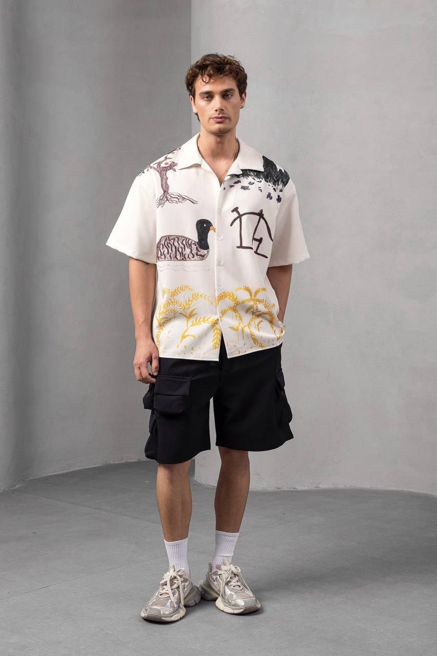 Baskılı Oversize Gömlek