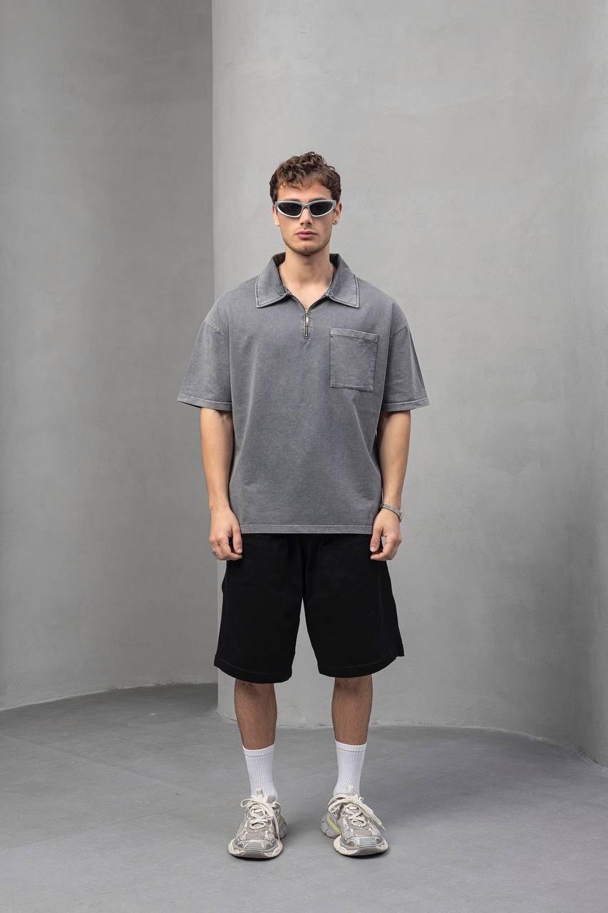 Gri Cepli Oversize Tişört