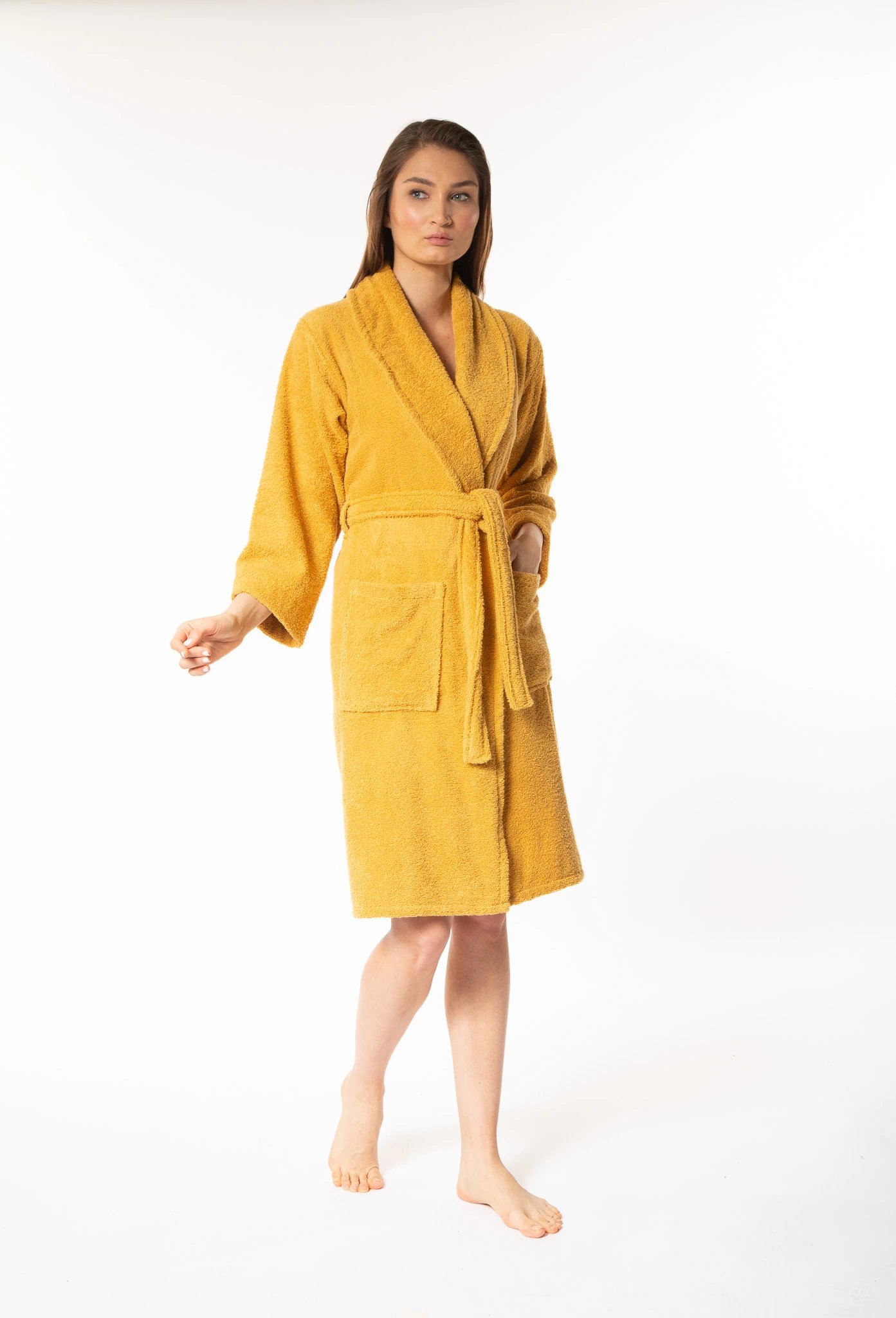 Soft Kadın Kimono Yaka Bornoz - Sarı